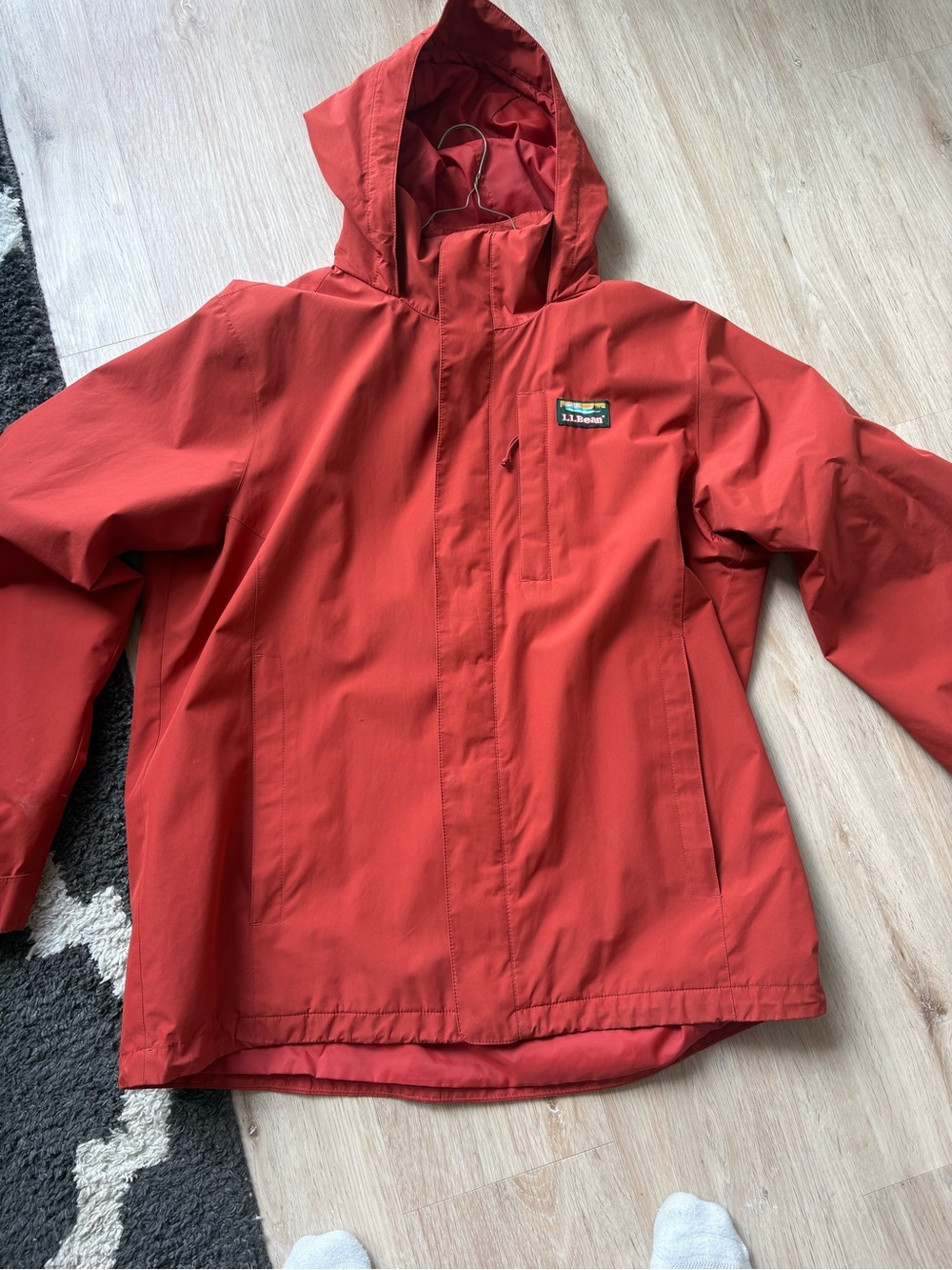 L.L. Bean Orange/Red (Blood Orange) Hooded Rain Jacket